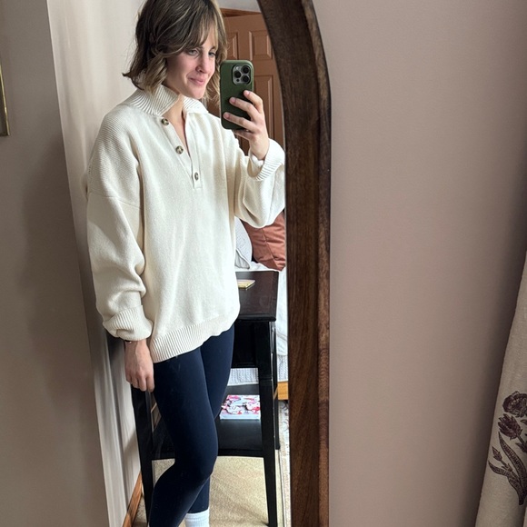 Reformation Brooklyn Polo Cream Sweater with Button Collar - 100% Organic Cotton - Picture 7 of 7